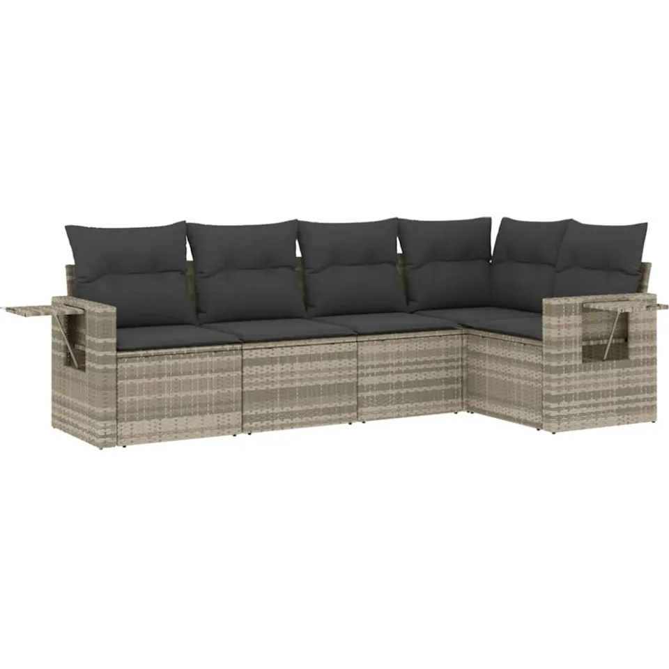 vidaXL 5-delige Loungeset met kussens poly rattan lichtgrijs