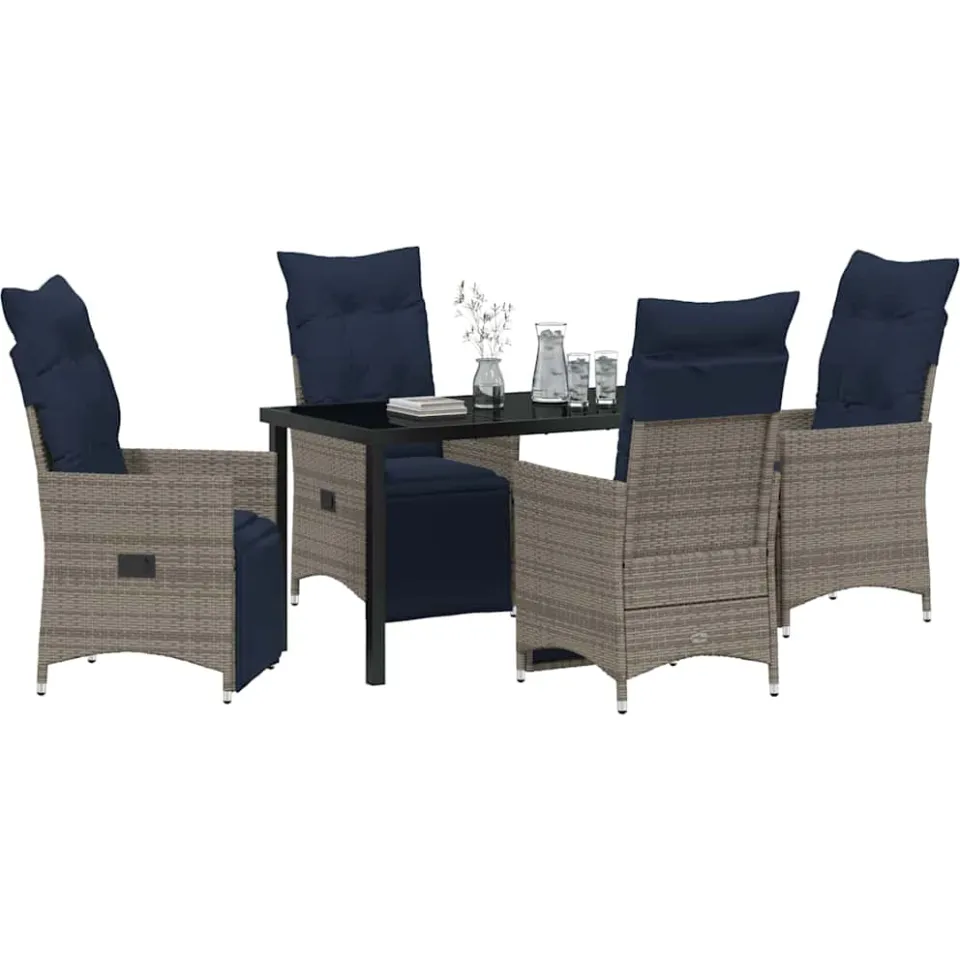 vidaXL Tafel en stoelen set 5 st Grijs PE Rattan