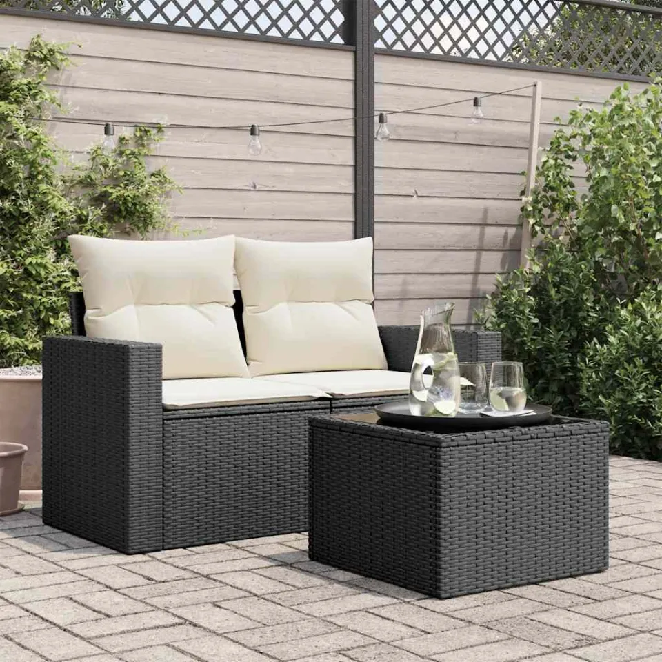 vidaXL Tuintafel met glazen blad zwart 55x55x37 cm poly rattan, foto 3