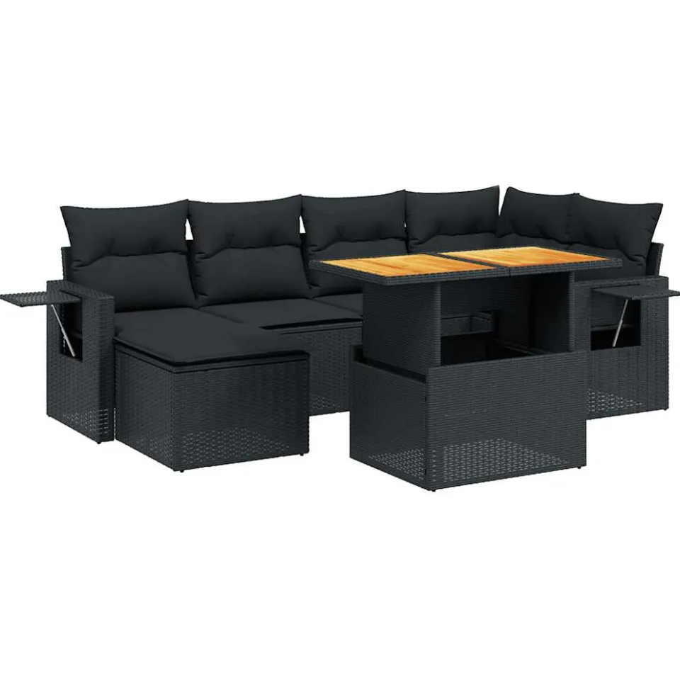 vidaXL 7-delige Loungeset met kussens poly rattan zwart, foto 4