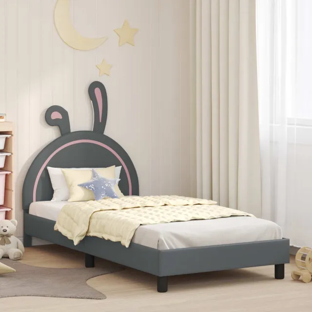 vidaXL Bedframe voor kinderen met hoofdbord Lichtgrijs 90 x 200 cm PU