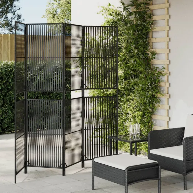 vidaXL Kamerscherm 4 panelen poly rattan zwart, foto 2