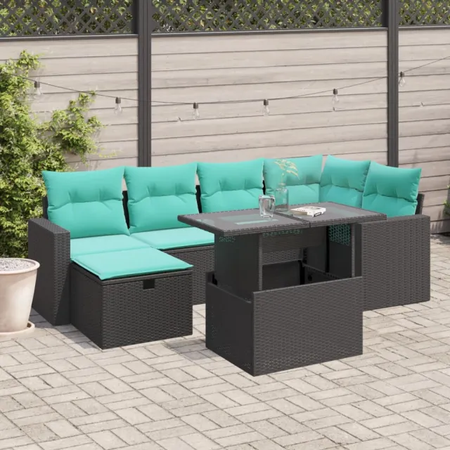 vidaXL 7-delige tuinbankset met kussens van zwart polyrotan, foto 2