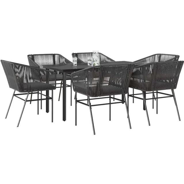 vidaXL 7-delige Tuinset met kussens poly rattan glas zwart