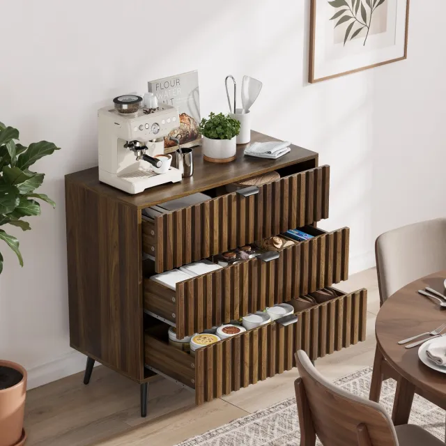 MIVRAY Ladekast - Drie Ruime Lades Voor Slaapkamer En Hal - Moderne Opbergkast In Walnootkleurig MDF - 80x39x78 Cm Okkernoot