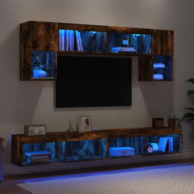 vidaXL 6-delige tv-wandmeubelset met LED bewerkt hout gerookt eiken, foto 2
