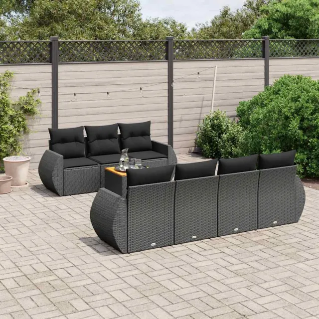 vidaXL 8-delige Loungeset met kussens poly rattan zwart, foto 2
