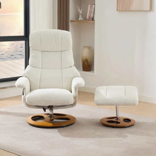 REDOM Relaxstoel Met Massage- En Warmtefunctie - 360° Draaibaar - Verstelbare Rugleuning Met Voetenbank - Chenille - Wit
