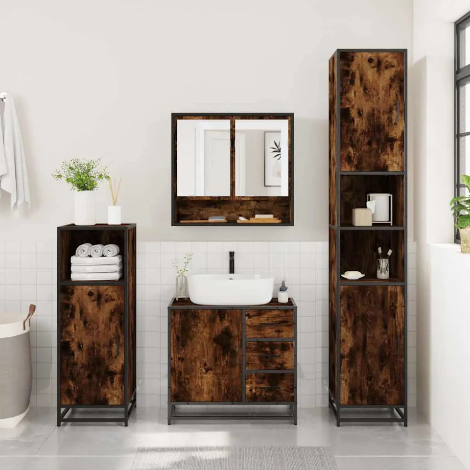 vidaXL 2-delige Badkamermeubelset bewerkt hout gerookt eikenkleurig, foto 4