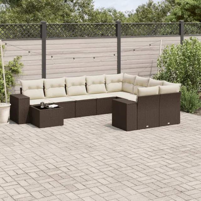 vidaXL 10-delige Loungeset met kussens poly rattan bruin, foto 2