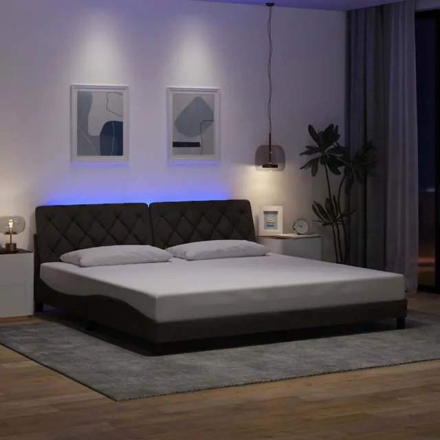 vidaXL Bedframe met LED zonder matras 200x200 cm stof donkerbruin