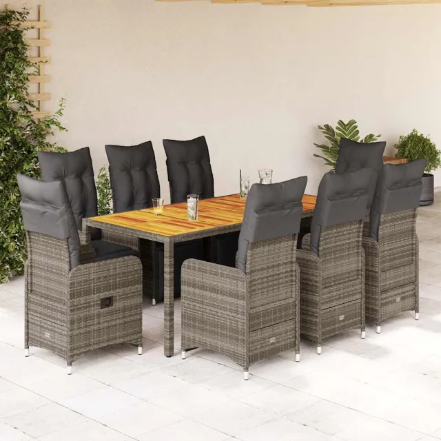 vidaXL 9-delige Bistroset met kussens poly rattan grijs, foto 2