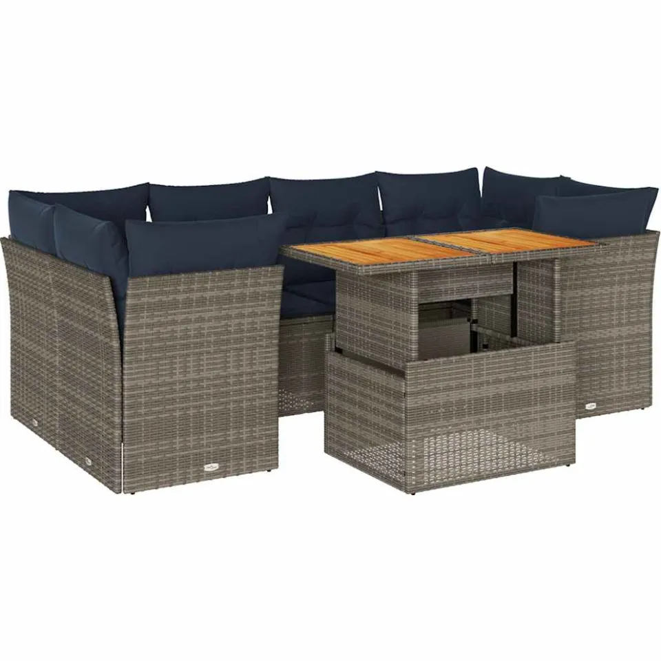 vidaXL 7-delige Loungeset met kussens poly rattan grijs, foto 3