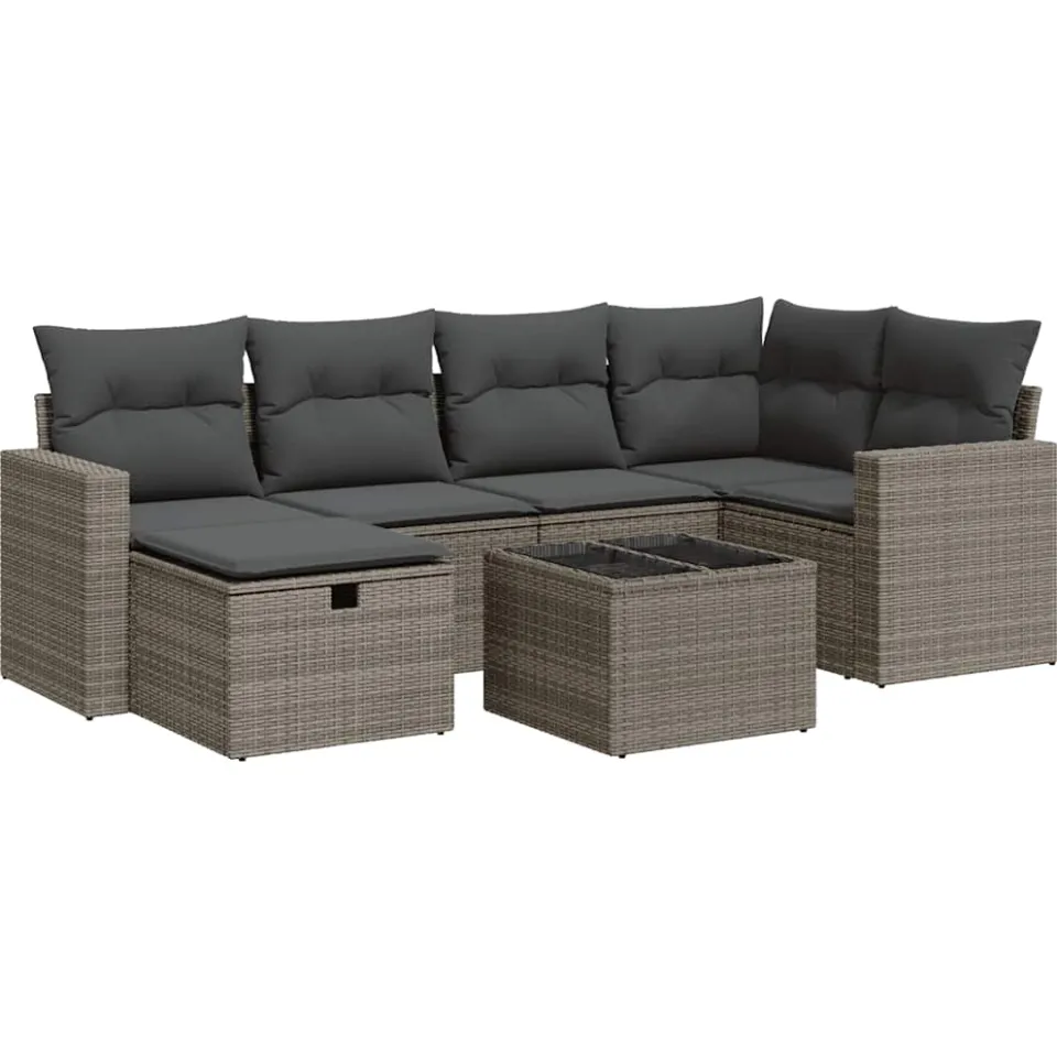 vidaXL 7-delige Loungeset met kussens poly rattan grijs, foto 3