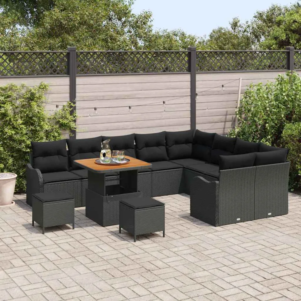 vidaXL Tuinbankenset 12 st Zwart poly rattan, foto 3