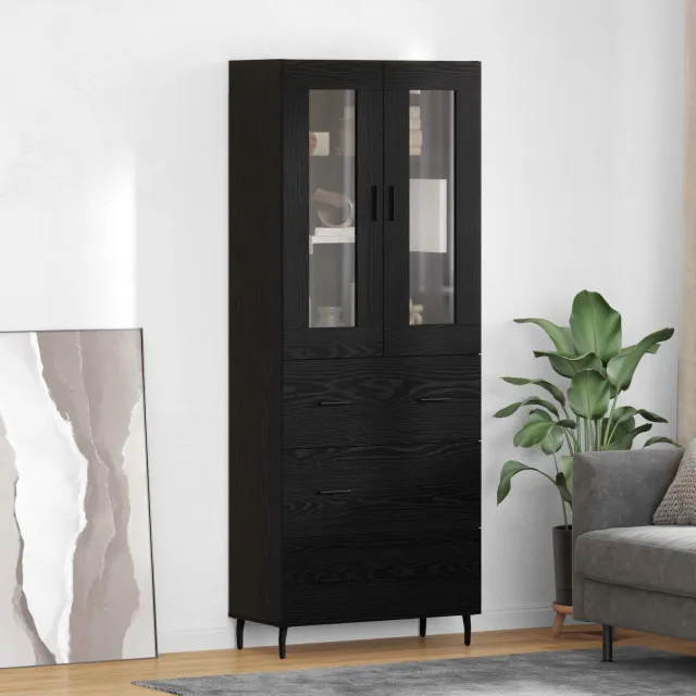 vidaXL Hoge kast 2 st Zwart Eiken 69,5 x 34 x 180 cm Bewerkt hout