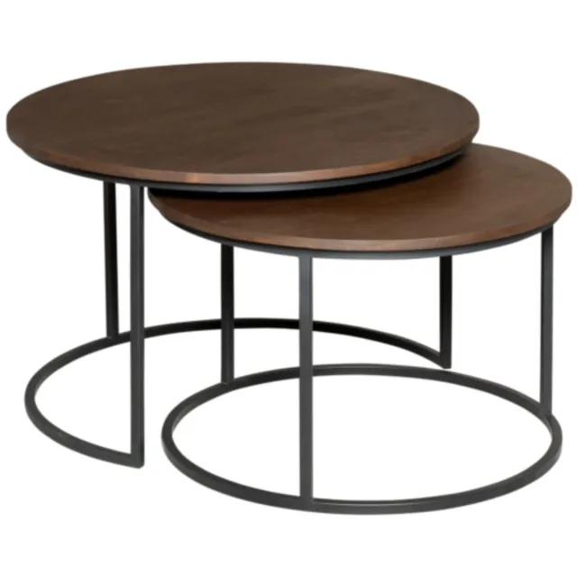 Starfurn Salontafel Madison - Rond Bruin Hout - Set van 2 - 70x70x45cm