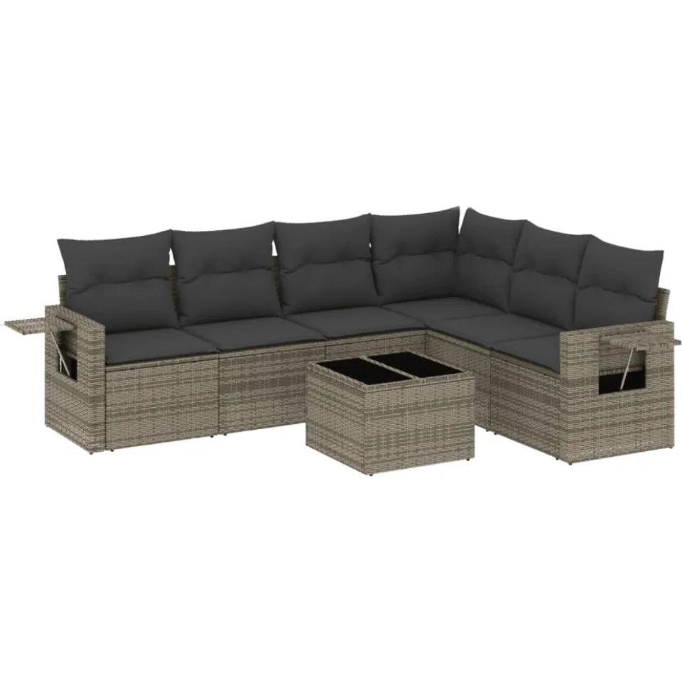 vidaXL 7-delige Loungeset met kussens poly rattan grijs