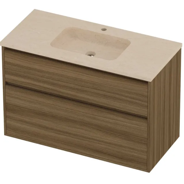 Proline Rollo Badmeubelset Hardsteen Elegant 2 Laden 100x46x67 cm Sand Stone Caramel Walnut Houtlook