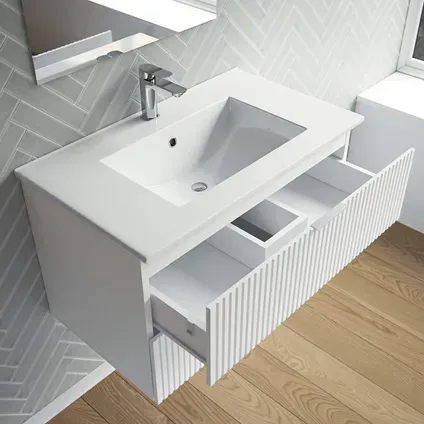 Aurlane Badmeubelset Amelia 80cm - Wit - Met Spiegel En Wastafel - Met 2 Lades - Met Witte Wastafel, foto 4