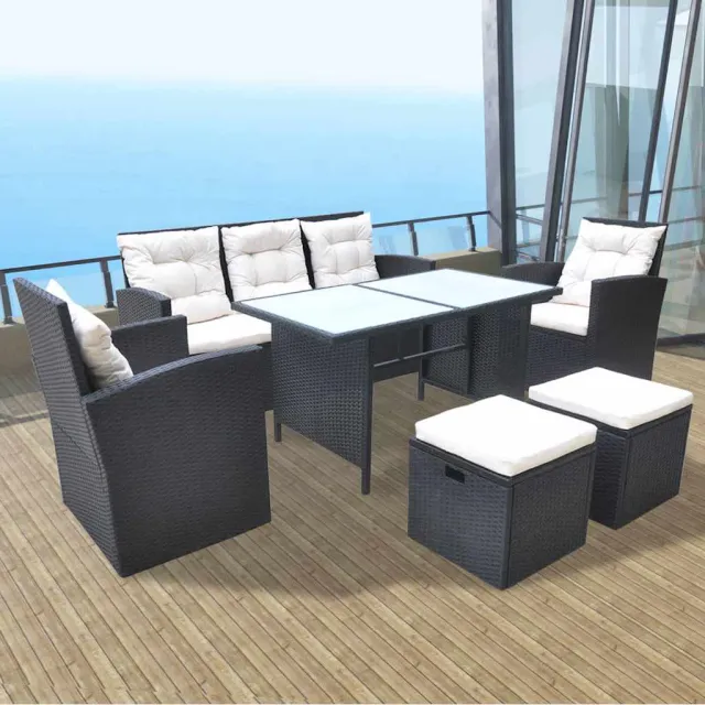 vidaXL 6-delige Tuinset met kussens poly rattan zwart, foto 2