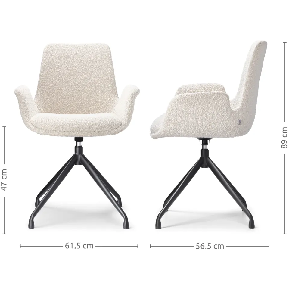 Nolon Nola-Eef draaibare eetkamerstoel bouclé beige - zwart onderstel, foto 3