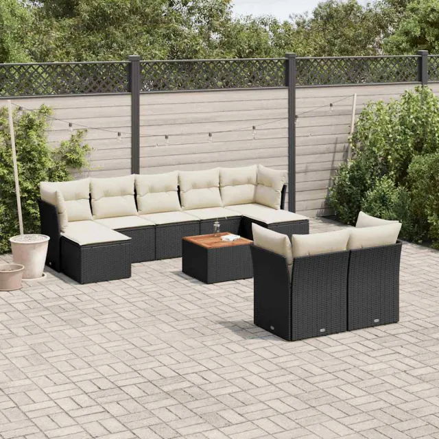 vidaXL 10-delige Loungeset met kussens poly rattan zwart, foto 2