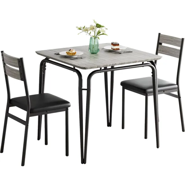 Happiq Eettafelset - Voor Keuken & Kleine Ruimtes - 2-Persoons Vierkante Eetkamertafel met Stoelen - Rustiek Bruin - keukentafel - Zwart