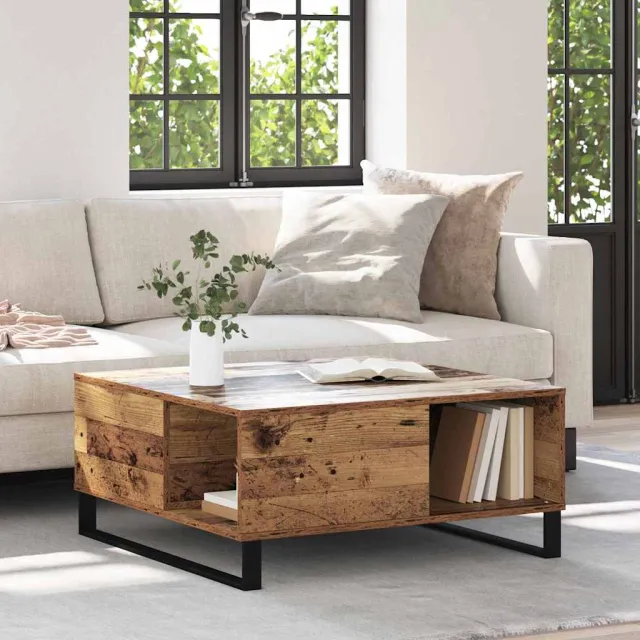 vidaXL Salontafel Oud Hout 80 x 80 x 36,5 cm Bewerkt hout bruin, foto 2