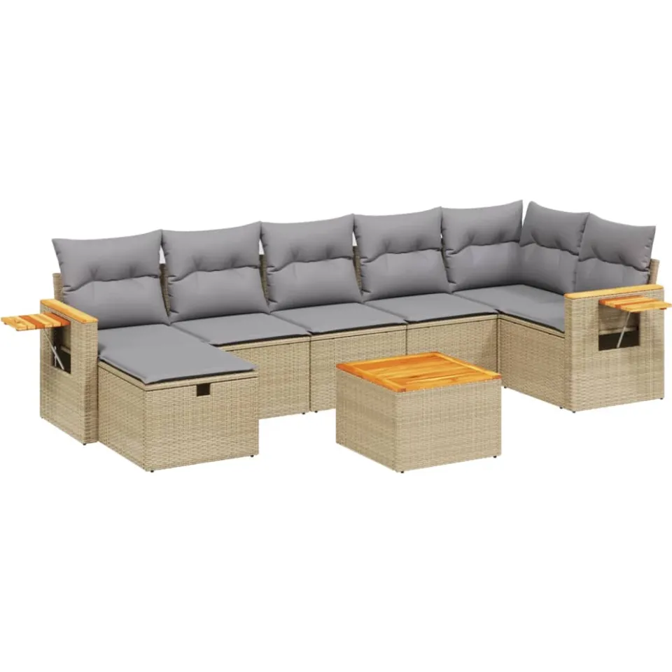 vidaXL 8-delige Loungeset met kussens poly rattan beige, foto 3