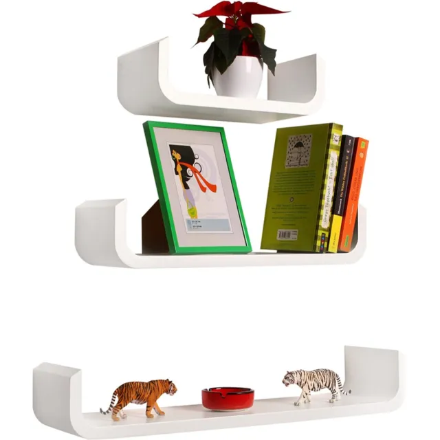 Happyment Wandplank zwevend deluxe - Wandplanken tegen muur - Boekenplank - 3 stuks - Wit - Hout