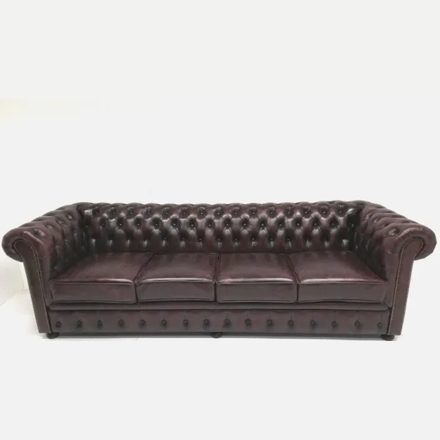 Chesterfieldsite Chesterfield bank SPRINGFIELD - 4 zits met 4 kussens - Leder Burgundy (Bordo Rood)