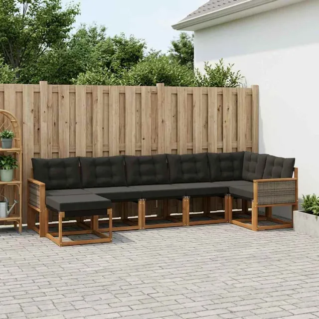 vidaXL Buiten bankenset 7 st 7-zits Naturel en Zwart Bruin