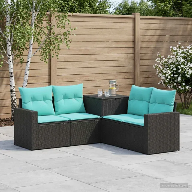 vidaXL Bankstel 5 st Zwart en Blauw 182,5 x 182,5 x 85 cm