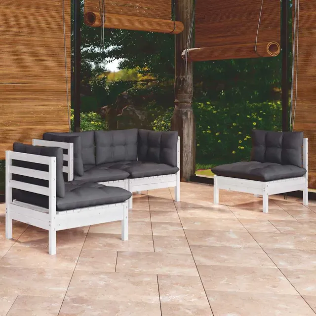 vidaXL 4-delige Loungeset met kussens massief grenenhout Wit