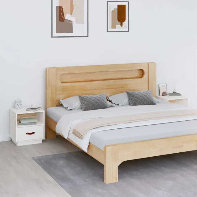 vidaXL Nachtkastjes 2 st 40x34x45 cm massief grenenhout wit, foto 2