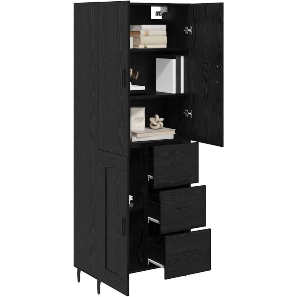 vidaXL Hoge kast 2 st Zwart eiken 69,5 x 34 x 180 cm Bewerkt hout