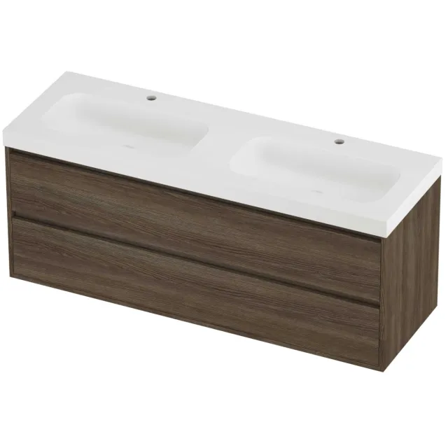 Proline Haga Badmeubelset Polystone Mezza 2 Gaten 140x46x58 cm Mat White Vital Oak Eiken