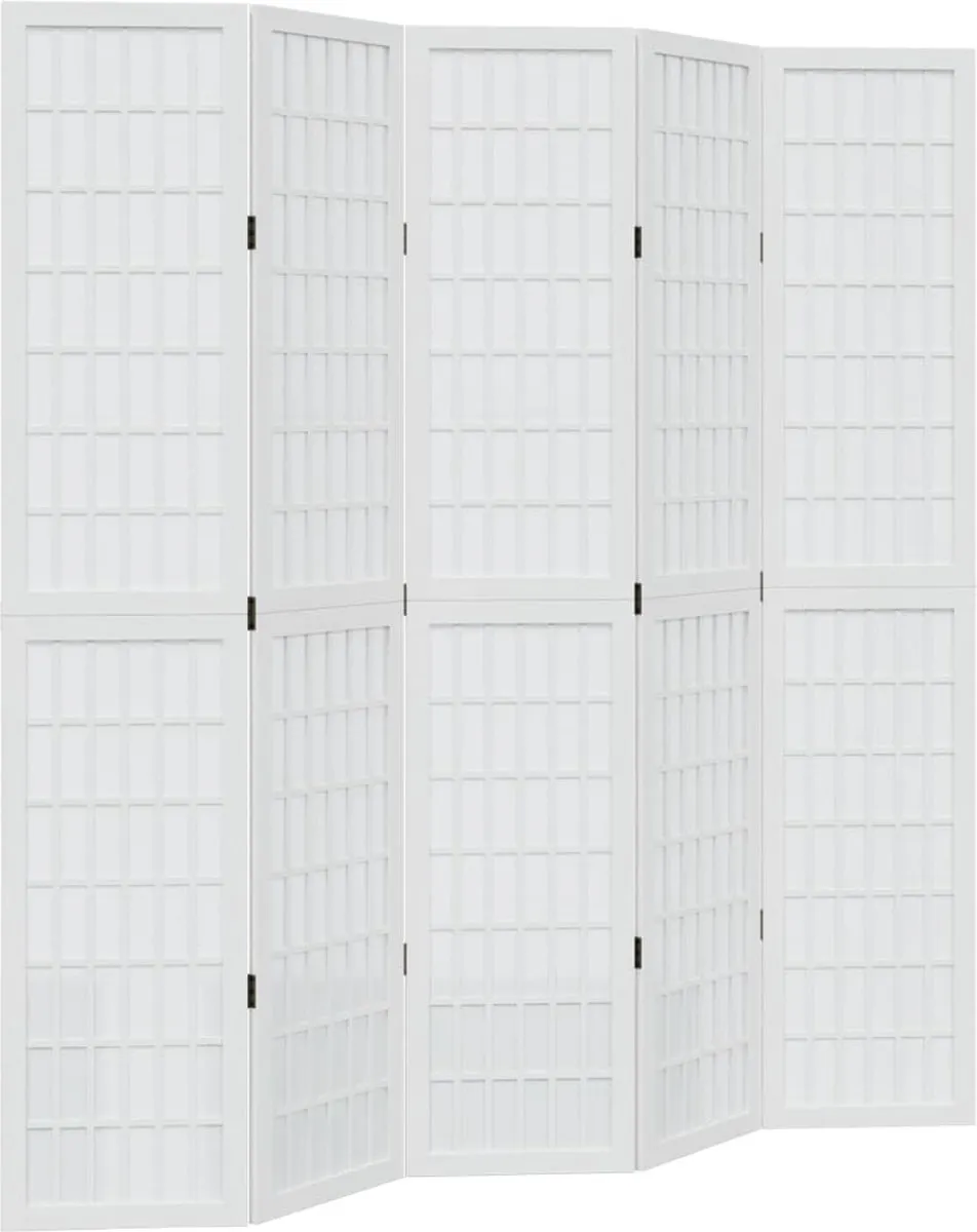 vidaXL Kamerscherm met 5 panelen massief paulowniahout wit, foto 3