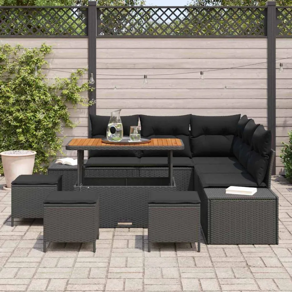 vidaXL Tuinbankenset 9 st Zwart Poly riet, foto 2