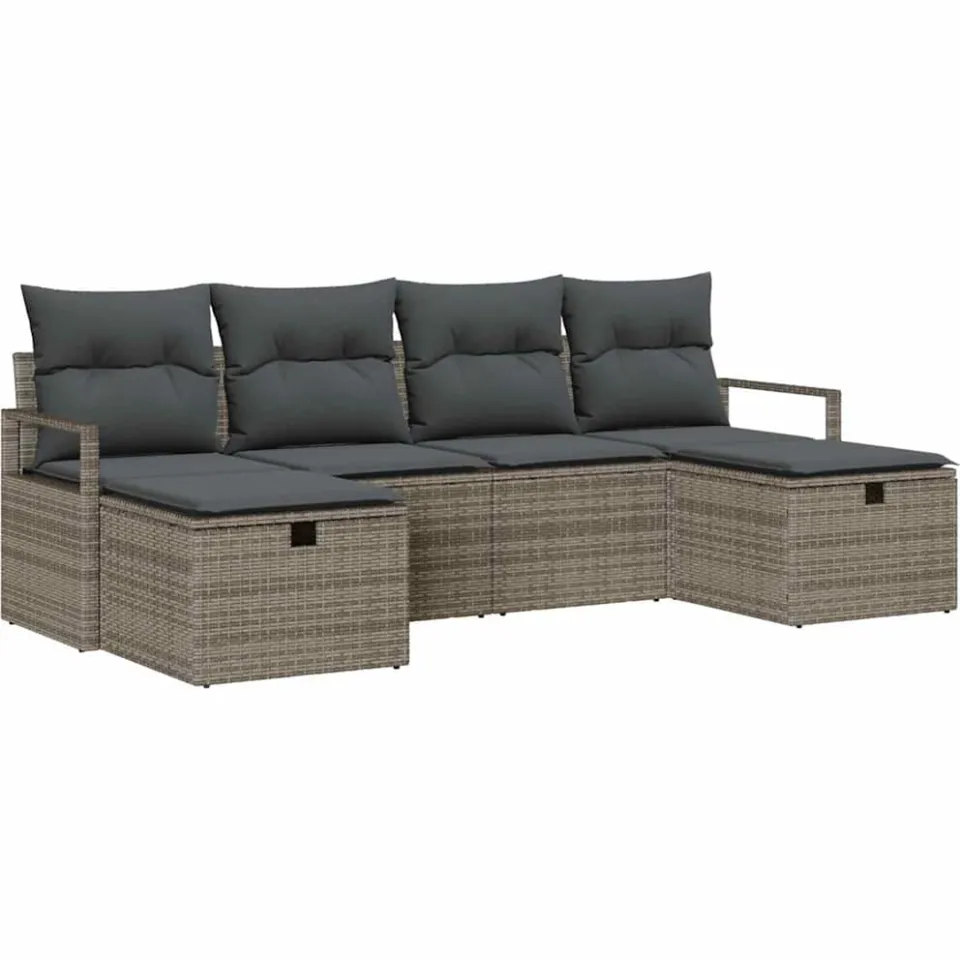 vidaXL Bankstel 5 st poly rattan Grijs