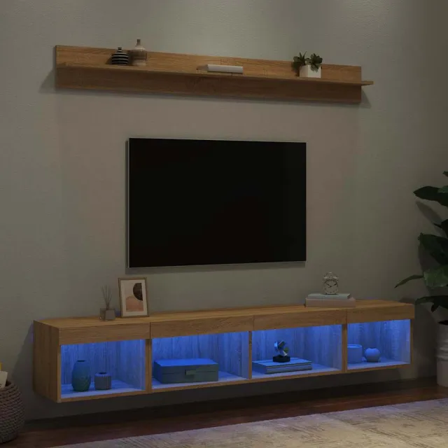 vidaXL 5-delige Tv-wandmeubelset met LED bewerkt hout sonoma eiken Bruin