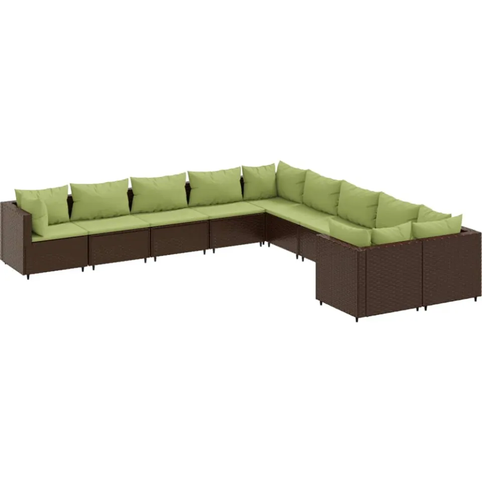 vidaXL 10-delige Loungeset met kussens poly rattan bruin