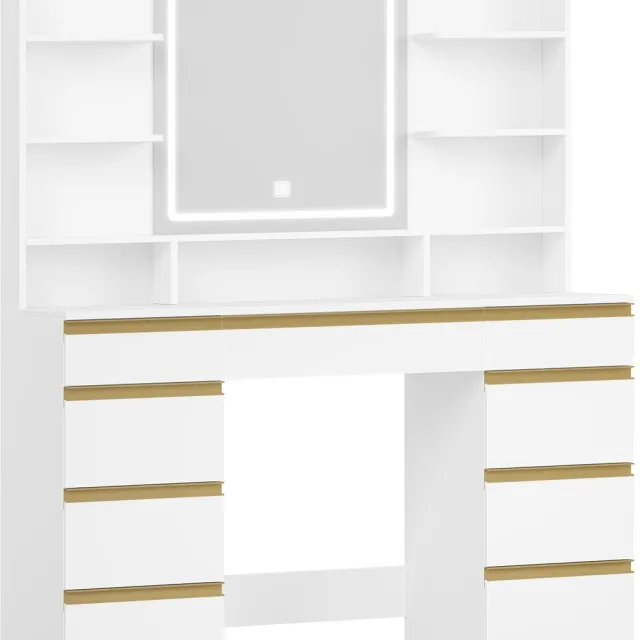 Naiz® Kaptafel - Led verlichting - Spiegel - 9 lades - 9 planken - Wit - 107 x 40 x 140 cm