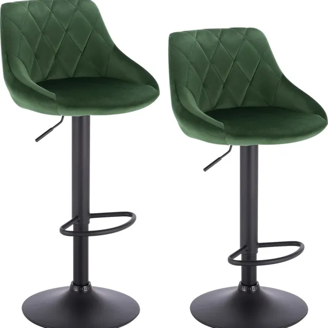 BukkitBow Industriële Velvet Barkruk met Rugleuning en Verstelbare Zithoogte - Set van 2 Stuks (60-82CM) - Groen