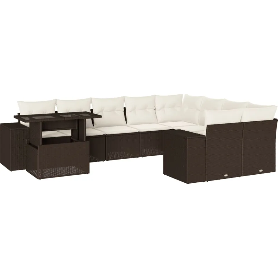 vidaXL 10-delige Loungeset met kussens poly rattan bruin, foto 3