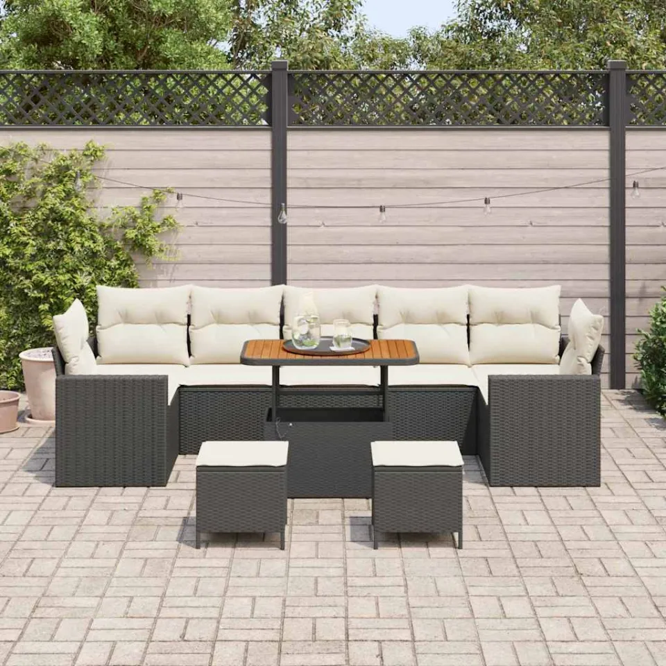 vidaXL Tuinbankenset 10 st Zwart poly rattan, foto 3