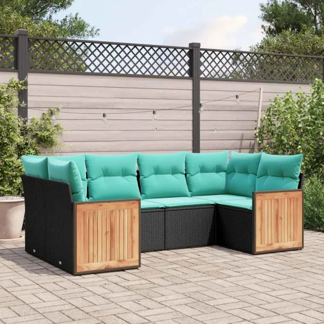 vidaXL 6-delige tuinbankset met kussens van zwart polyrotan, foto 2