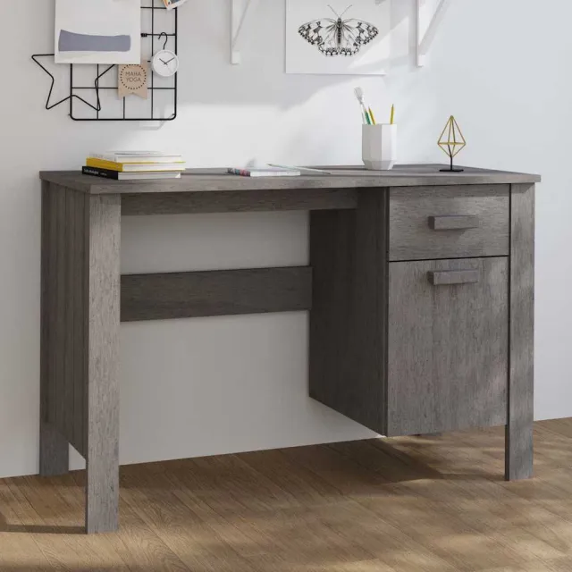 vidaXL Bureau HAMAR 113x50x75 cm massief grenenhout lichtgrijs grijs, foto 2