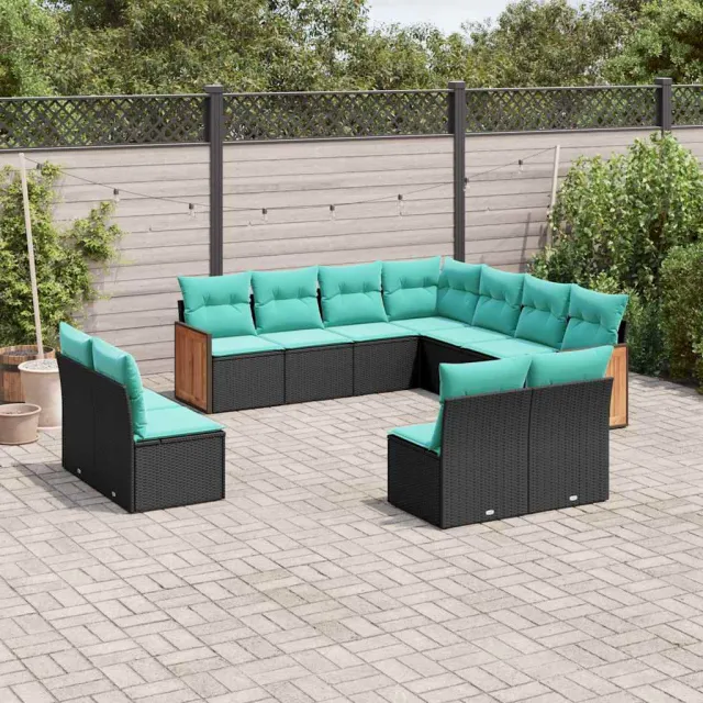 vidaXL 11-delige tuinbankset met kussens, zwart polyrotan, foto 2